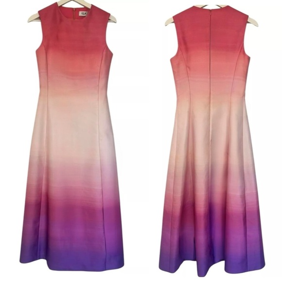 Leo Lin Dress Cleo Ombré Pink Coral Sleeveless A-Line Cocktail Midi Dress Size 6 - Picture 11 of 17